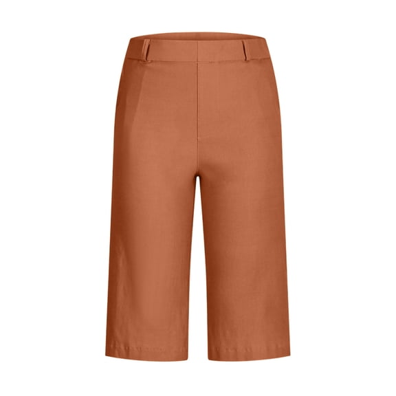 Bermuda Shorts for Women Knee length Straight Leg High Waisted Chino Shorts Summer Vacation with Pockets Brown S