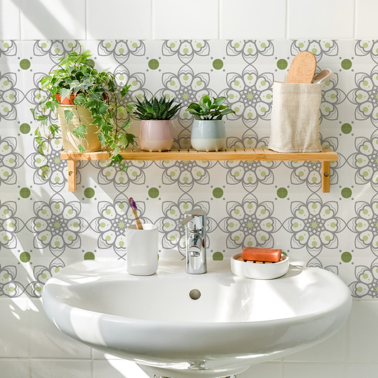 20PCS French Style Peel and Stick Tile Stickers Wall Backsplash DIY Murals Self Adhesive Removable Textured Tile Stickers For Home Kitchen Bathroom Decor, 6 x 6 inch