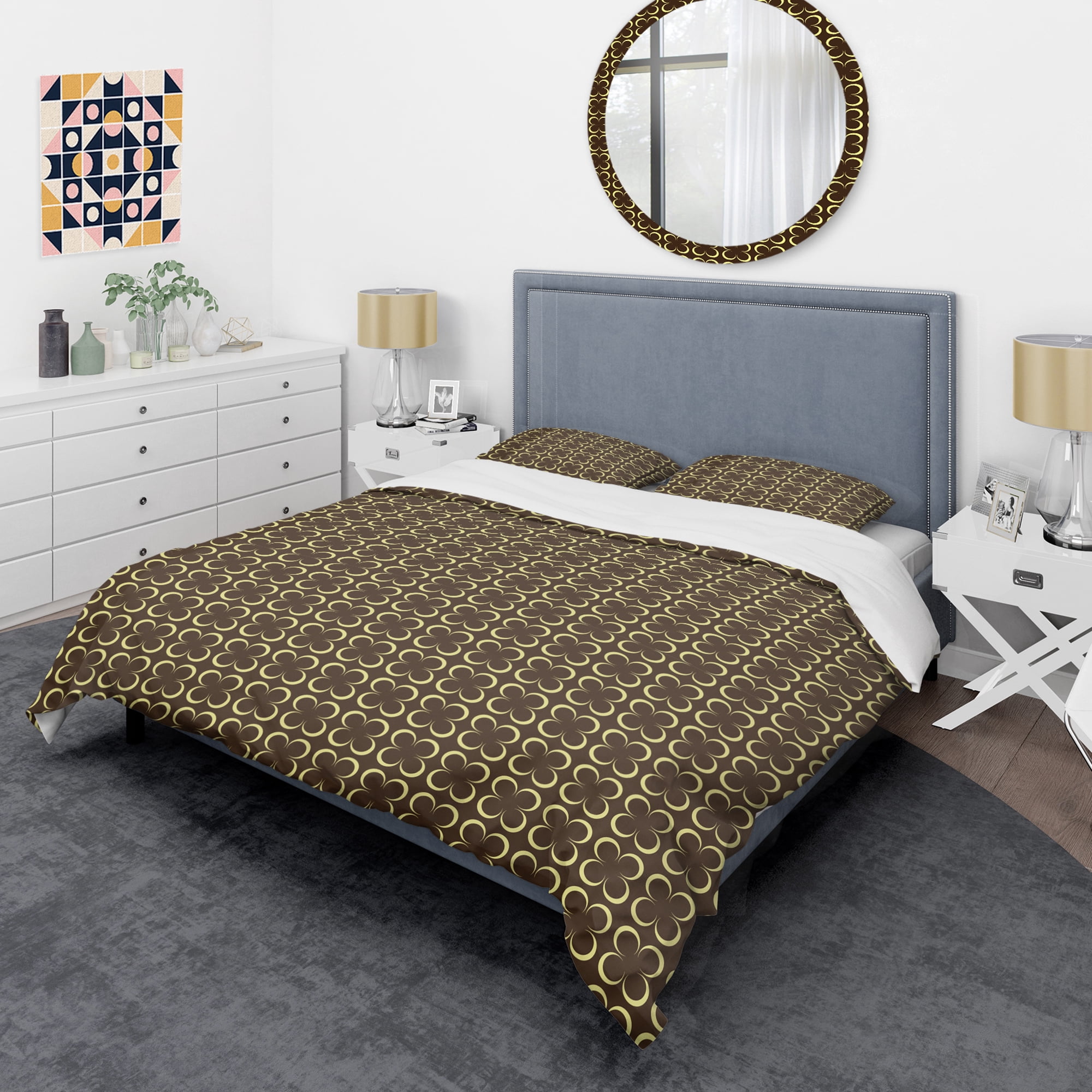 Designart 'Floral Retro Pattern II' Mid-Century Modern Duvet Cover Set