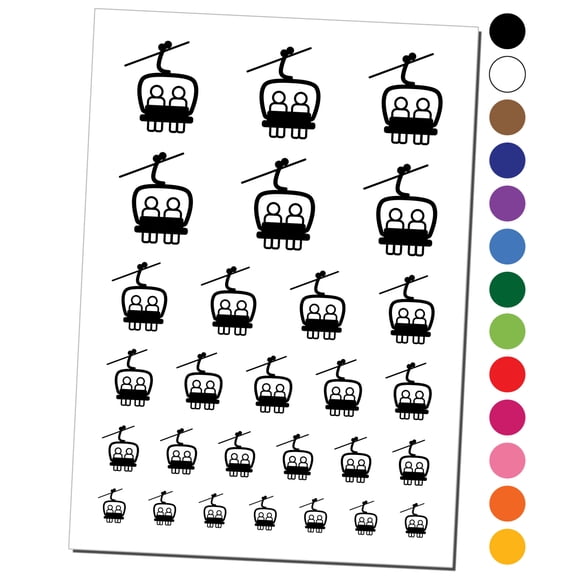 Snowboard Ski Lift Resort Chairlift Water Resistant Temporary Tattoo Set Fake Body Art Collection - Dark Blue