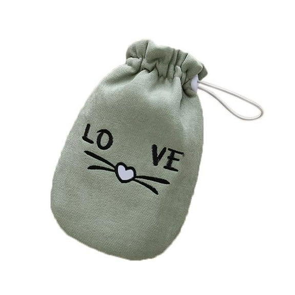 Army Green Portable Hot Water Bottle with Comfortable Cloth Cover, 22 x 12 cm