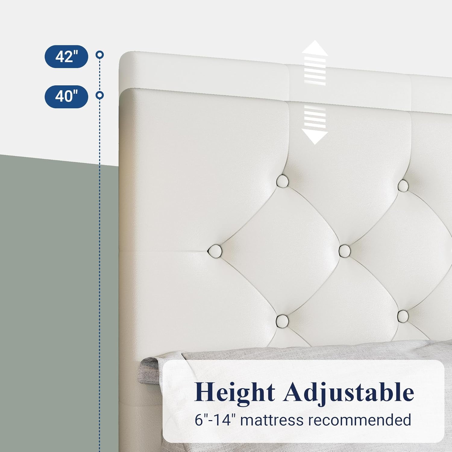 Allewie Upholstered King Size Platform Bed Frame with 4 Storage Drawers and Headboard, Diamond Stitched Button Tufted, White