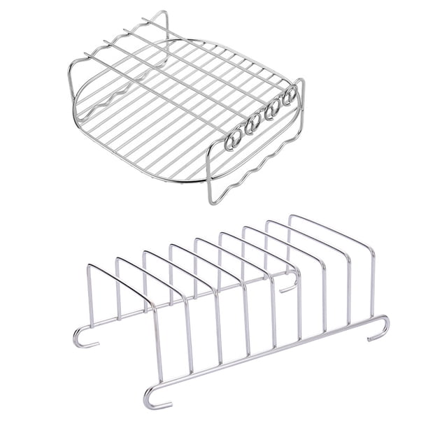 1 juego de 2 piezas de accesorios para freidora de aire, parrilla de acero inoxidable para tostar (plateada)
