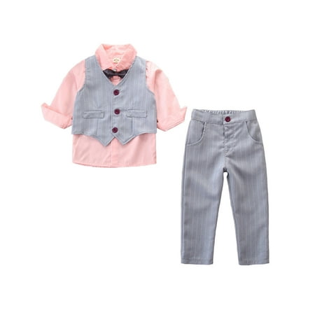 

uukiA 18-24 Months And 2-6 Years Child Boy Gentleman Style Bow Tie Shirt Vest And Trousers Three Piece Suits
