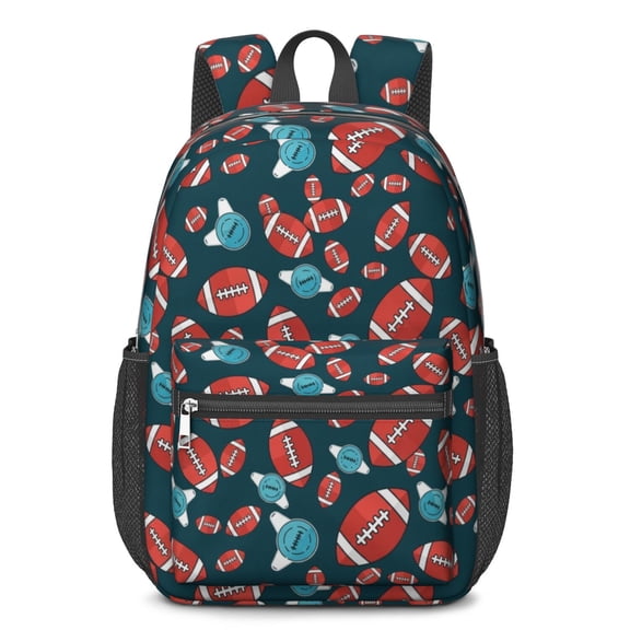 Football Icon Darkgreen Pattern 17" Waterproof Oxford School Backpacks for Teens, S-Shape Padded Straps, for School, Travel, Hiking, Camping