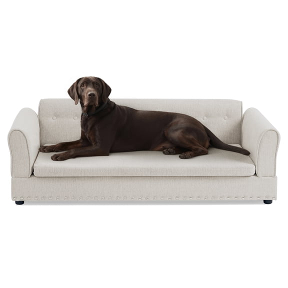 Oversized Linen Pet Sofa with Backrest for Large Dogs