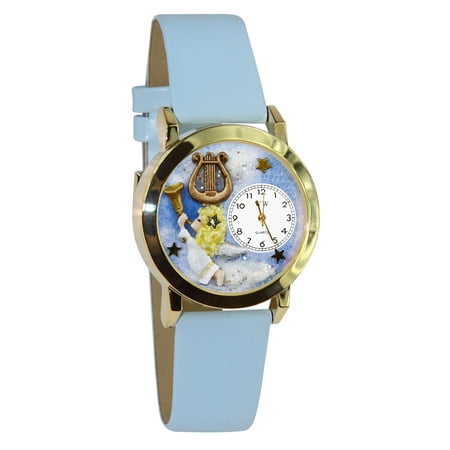 Whimsical Watches Womens C0710009 Classic Gold Angel with Harp Baby Blue Leather And Goldtone Watch