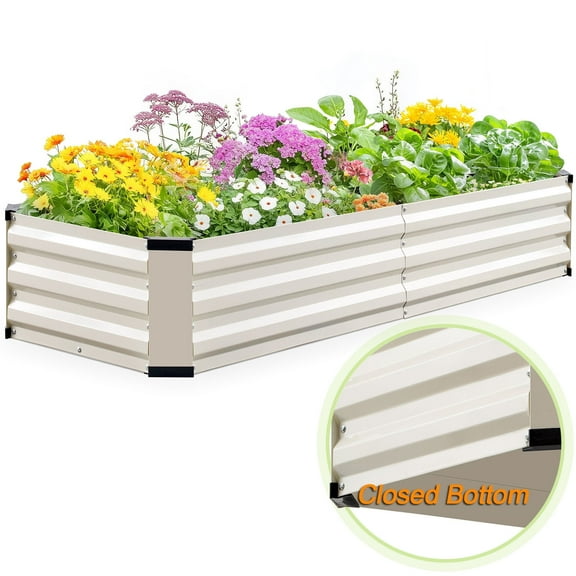 King Bird 6x2x1 ft Galvanized Metal Raised Garden Bed with Bottom Closed - Elevated Planter Box for Indoor, Outdoor, Patio & Balcony Gardening Beige