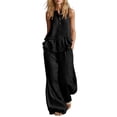 thumbnail image 2 of Cagogo Women's 2 Piece Sleeveless Peplum Top Wide Leg Pants Set Casual Boho Vacation Outfits Loose V Neck Crop Top Flowy Pants Matching Lounge Sets Summer Travel Clothes, Black S, 2 of 6