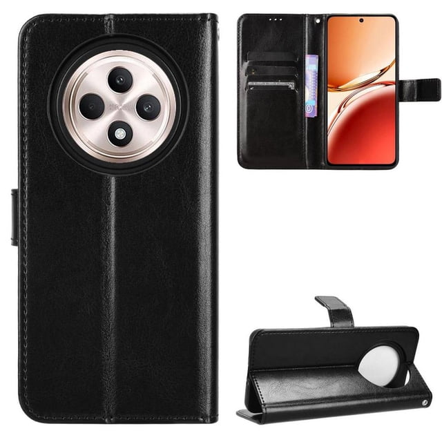 Funda tipo libro para OPPO Reno12 F 5G, cartera todo‑en‑uno, funda multifuncional con tarjetero y correa de muñeca desmontable