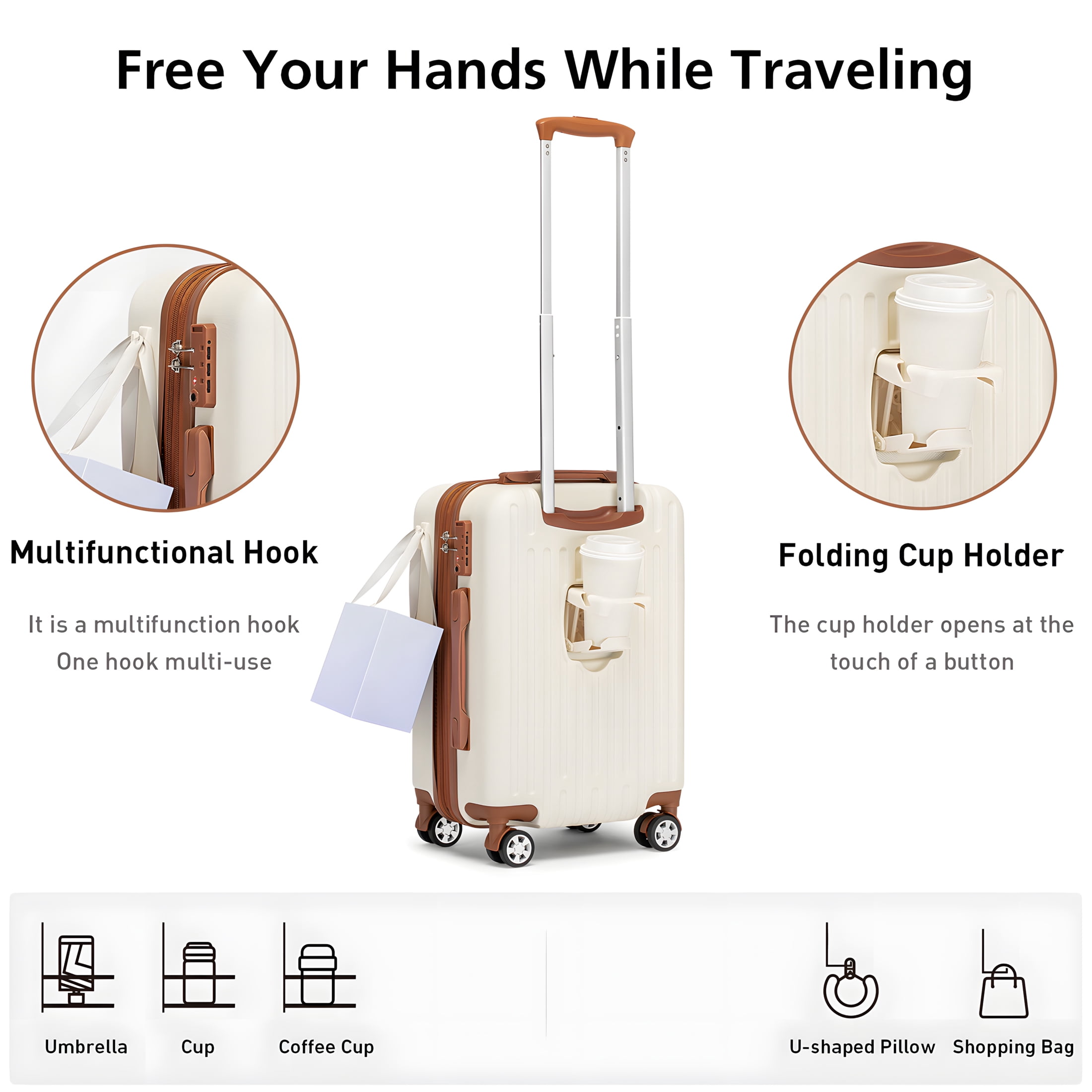 WEPLUS 5Piece Hardside Carry On Luggage Sets TSA Lock Spinner Wheels 20"24"28" Suitcase with Cup Holder