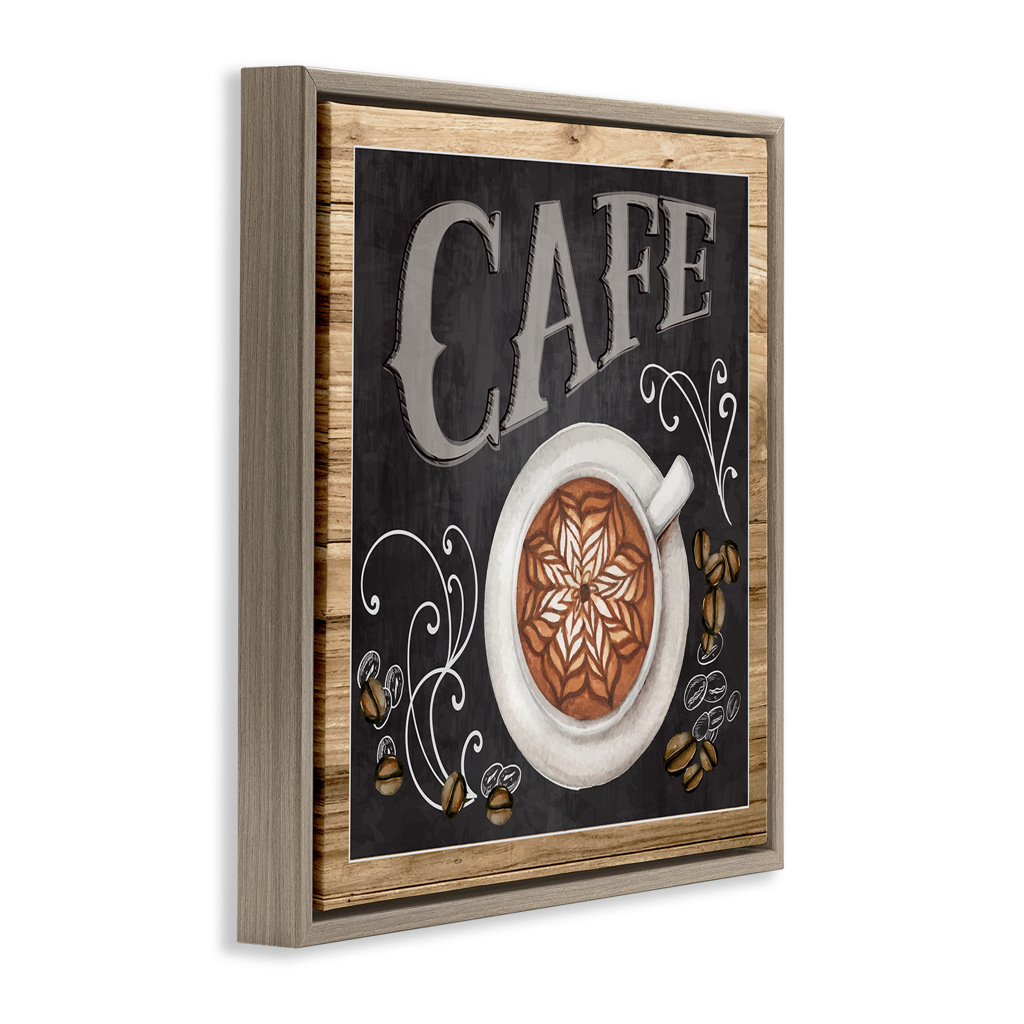 Stupell Industries Chalkboard Style Cafe Sign Food & Beverage Painting Brown Floater Framed Canvas Art Print Wall Art, 25 x 25