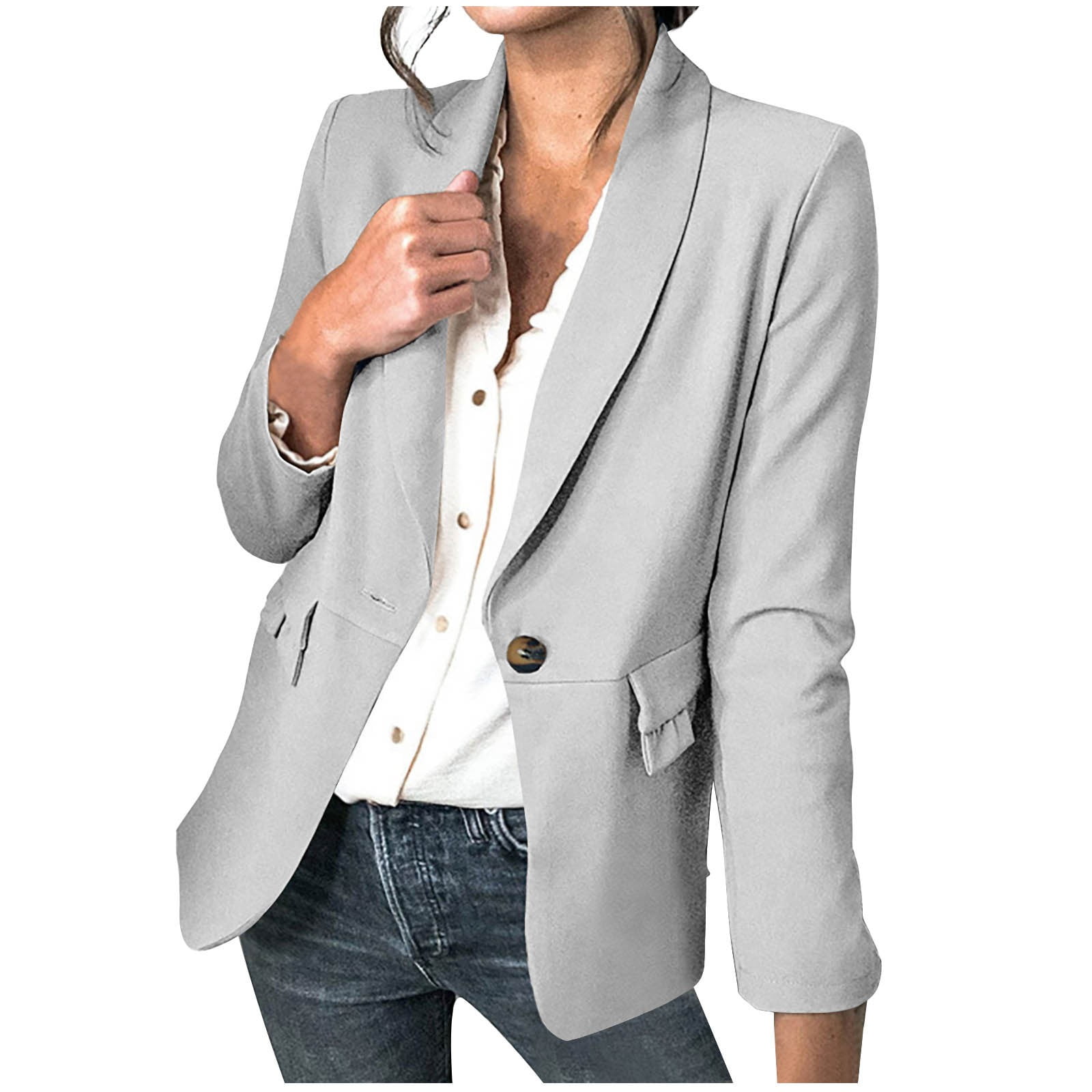Womens Casual Blazer Solid Shawl Collar Long Sleeve Open Front