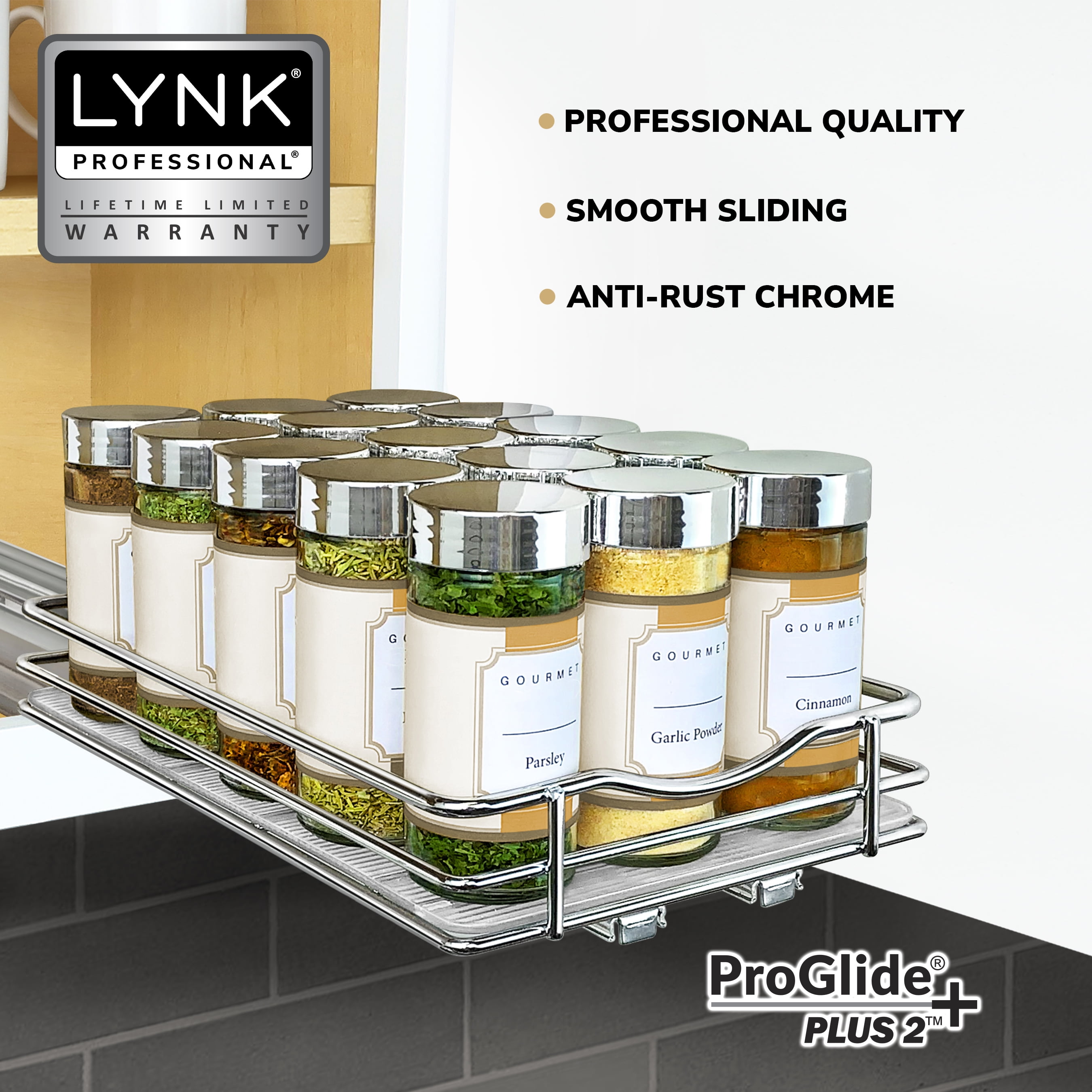  LYNK PROFESSIONAL® Pull Out Spice Rack Organizer for Cabinet -  4-1/4 inch Wide - Slide Out Rack - Lifetime Limited Warranty - Sliding Spice  Organizer Shelf - 2 Tier, Chrome : Home & Kitchen