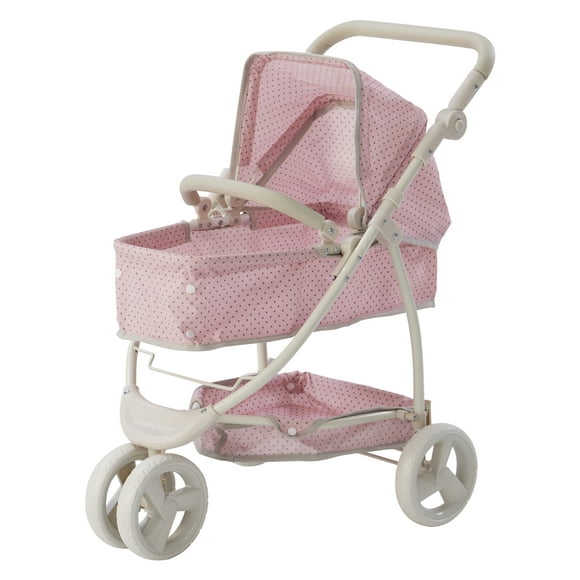 Teamson Kids 2 In 1 Baby Doll Stroller Pram Foldable Buggy Pushchair Polka Dot Pink
