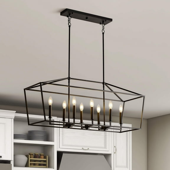The Lighting Store Joshua 8-Light Antique Black Rectangle Candle Chandelier - 42" L x 12" W x 64" H