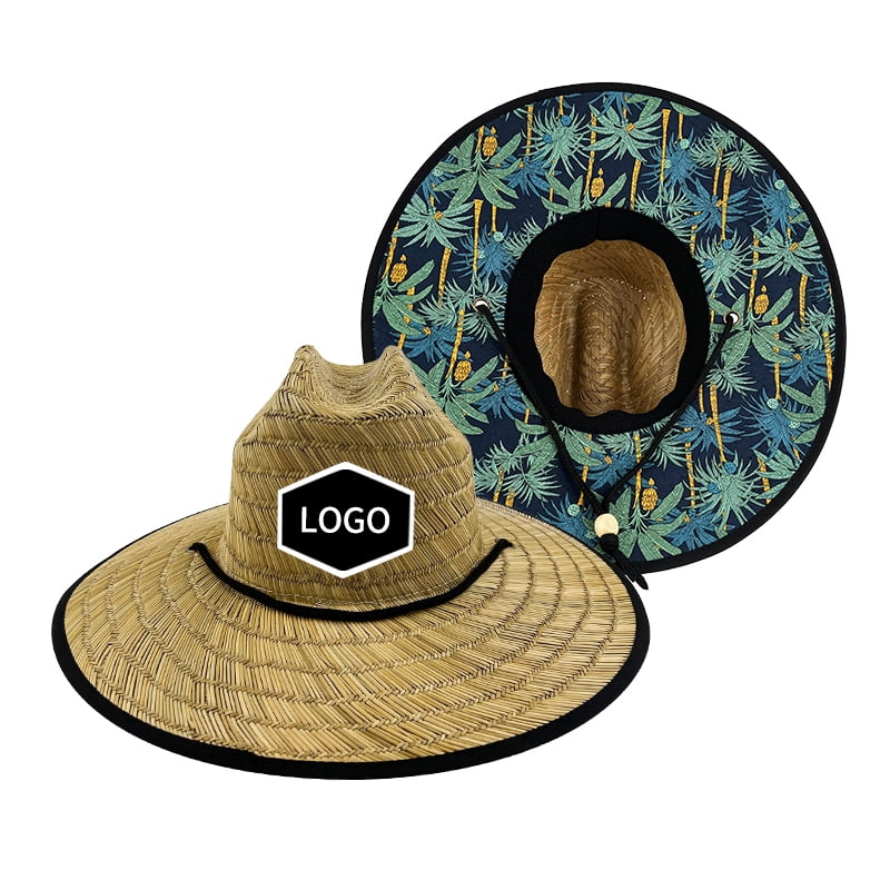 Kuyou Wholesale High Quality Custom Printed Logo Designer Summer Beach Straw Hats Lifeguard Surf Sun Proof Big Brim Straw Hat Other