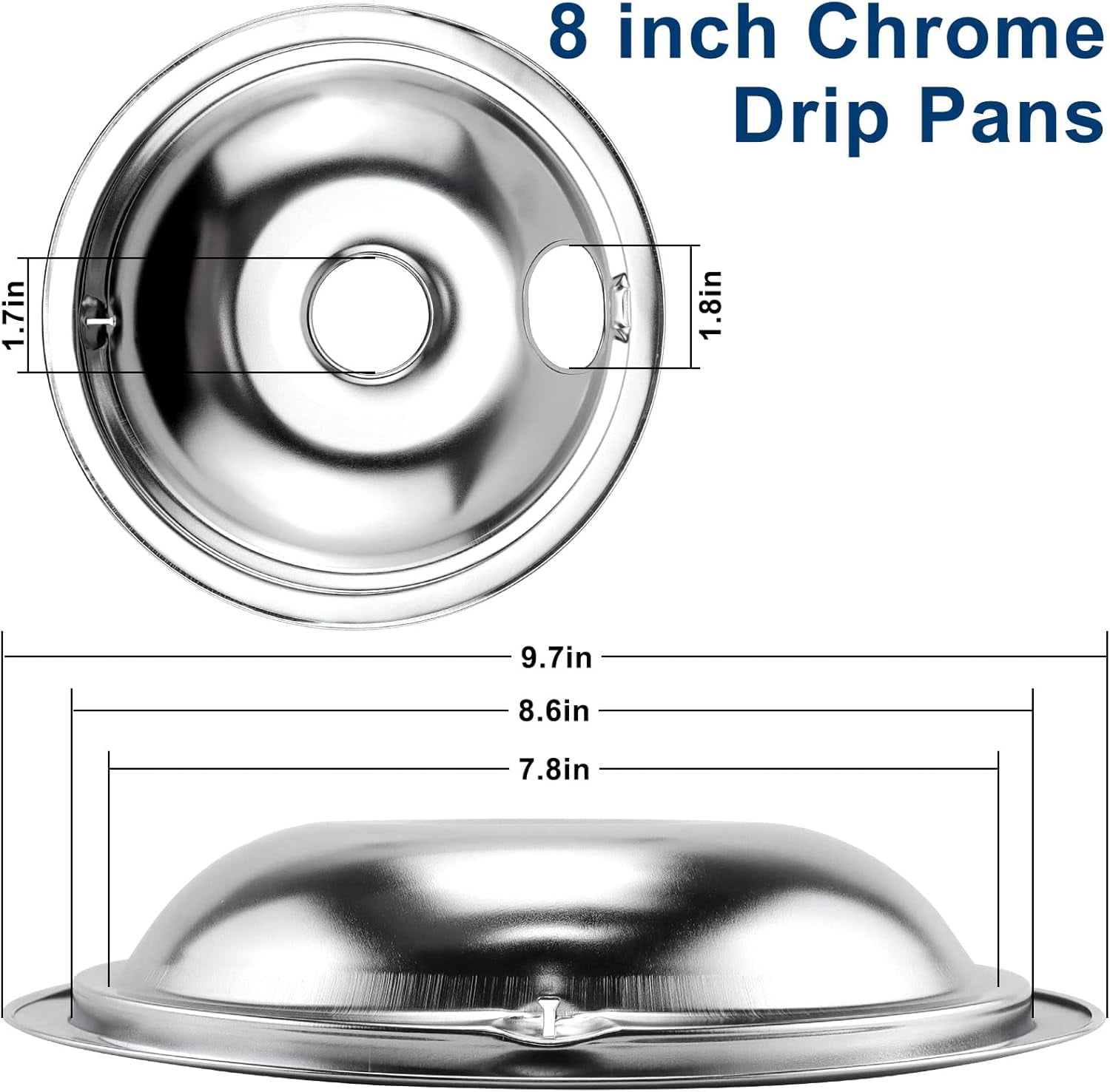 4 Pack GE68C Chrome 2 x 6inch, 2 x 8inch Burner Drip Pan Bowls by - Fit for GE Stoves and Hot-point Electric Ranges - Drip Pans Set