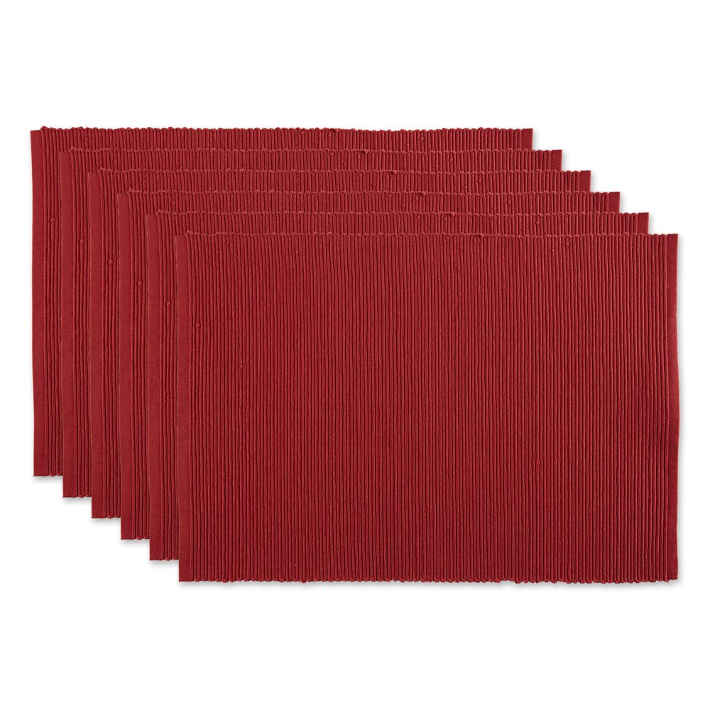 Set of 6 Barn Red Ribbed Placemat, 19"
