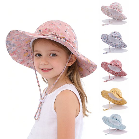 Minzimin 1Pack Kids Cotton Sun Hat with Wide Brim, UV Protection Bucket Hat for Boys & Girls Ages 2-10, Outdoor Fisherman Cap for Summer Travel & Beach Use
