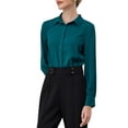 thumbnail image 4 of INSPIRE CHIC Women's Long Sleeve Bodysuits Work Button Up Shirt Body Suit S Peacock Blue, 4 of 5