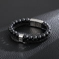 thumbnail image 2 of Raymard Mens Christian Cross Braided Leather Bracelet,Black Nature Stone Beaded Bracelet for Men, 2 of 7