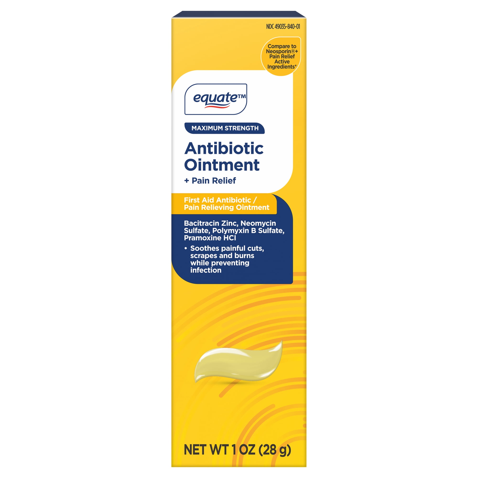 Equate Maximum Strength Antibiotic & Pain Relief First Aid Ointment, 1 oz, Compare to Neosporin® + Pain Relief Active Ingredients