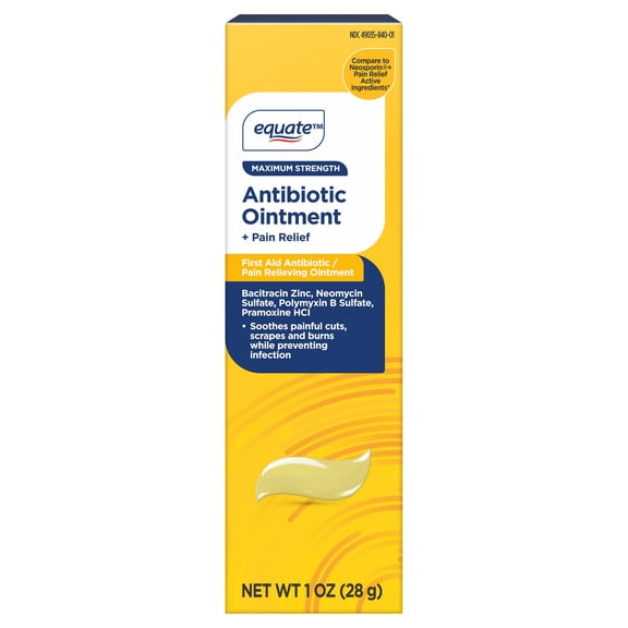 (2 pack) Equate Maximum Antibiotic & Pain Relief Ointment, 1 Oz.