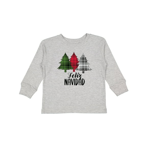 Inktastic Feliz Navidad Plaid Trees Boys or Girls Long Sleeve Toddler T-Shirt