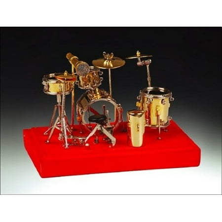 Gold Drum Set on Red Base with Case Instrument Replica Mini Figurine 5 Inch