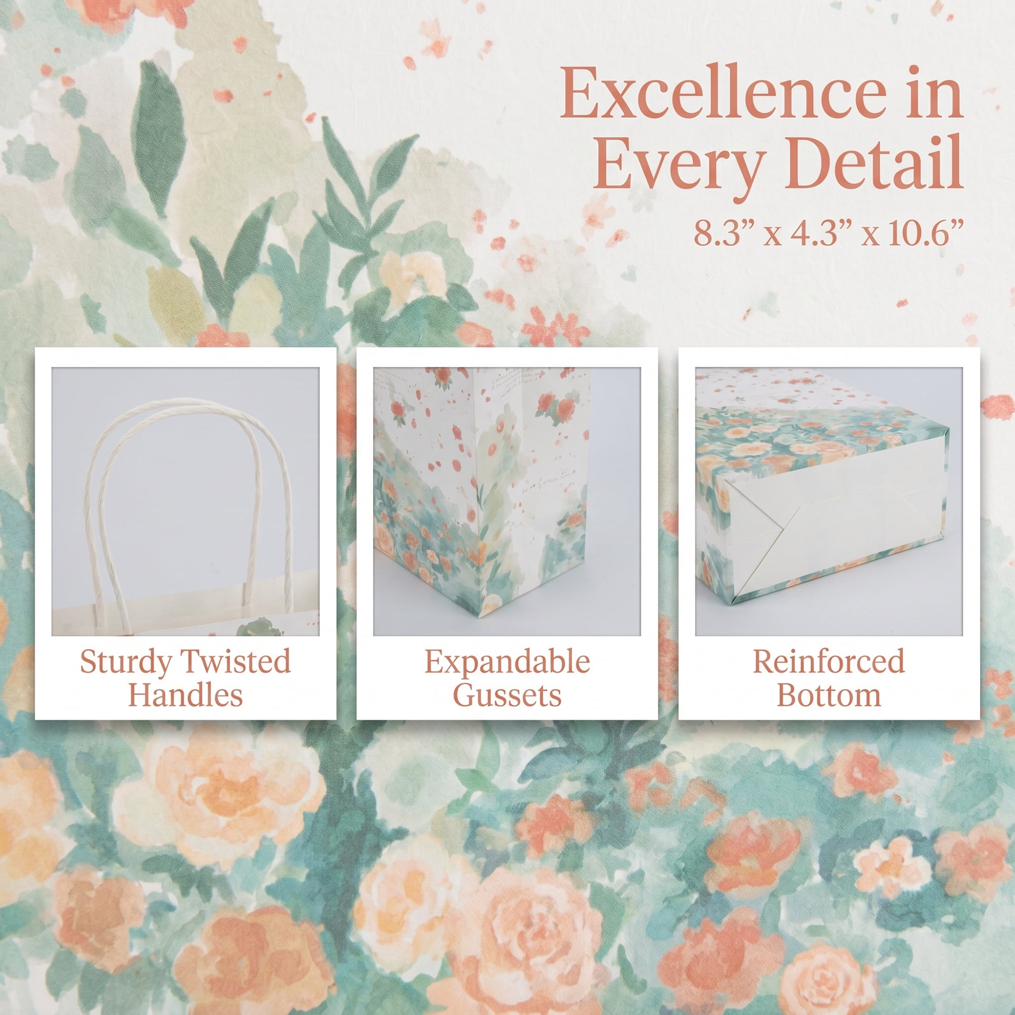 Unique Bargains 6Pcs Thick Cartoon Paper Gift Bags with Handles Rose 8.3" x 4.3" x 10.6"