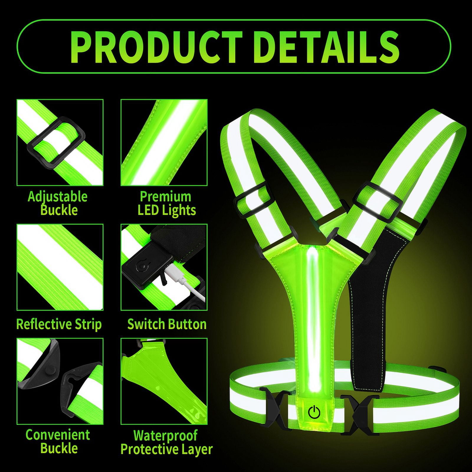 Totoro Hero LED Running Vest USB Rechargeable Reflective Glowing Reflector Straps High Visibility Night Running Riding Clothing Elastic Band