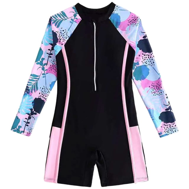 Zanarzt Baby Rash Guard Teen Girl Swimsuit with Padding Long Sleeve Swimsuit Racerback Bathing Suit Swimwear Black,11-12 Years