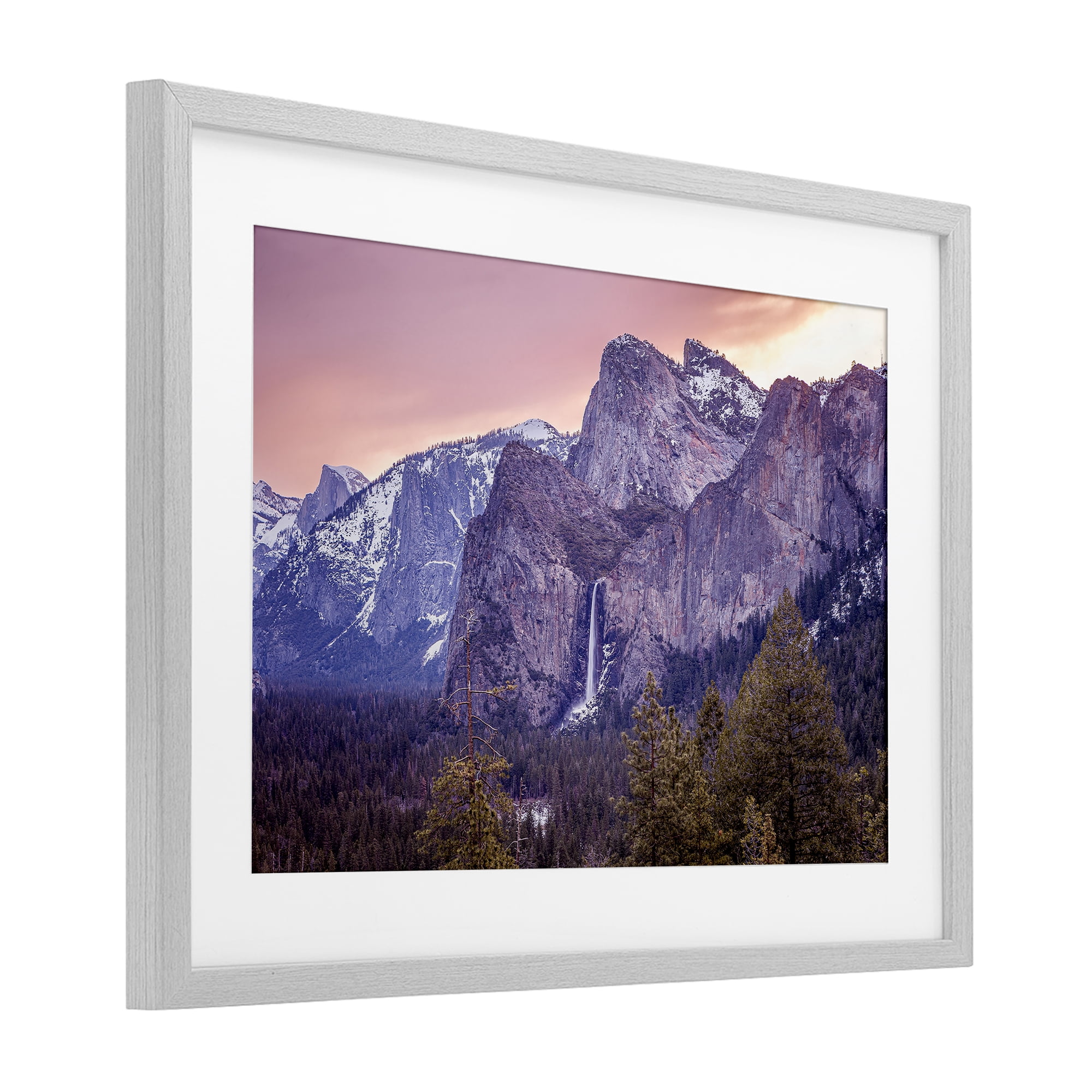 Stupell Industries Majestic Mountain Waterfall Sunset Gray Framed Print Under Glass, design by Shelley Carlisle