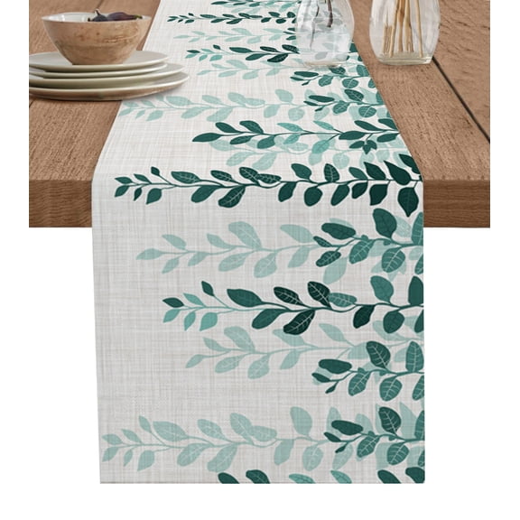 Boanket Teal Ombre Botanical Table Runner - 60 Inch Long, Kitchen Dining Table Runner Dresser Scarves, Watercolor Pastoral Leaf Farmhouse Farmhouse Home Decor for Coffee Table Wedding Party Banquet