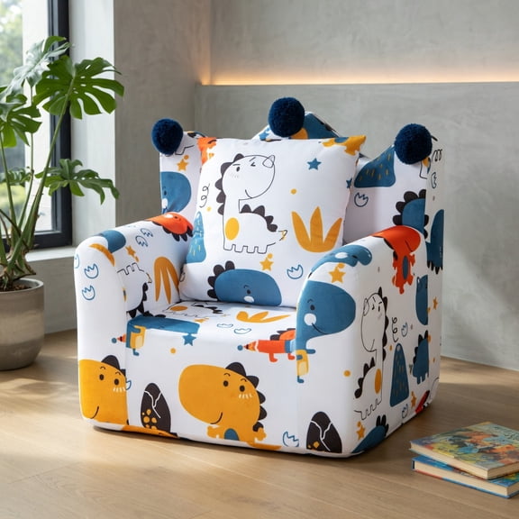 Barara King Kids Sofa, Armrest Chair Couch Lounge,High-density Padding Kids Sofa with Armrest and Extra Pilow-Blue