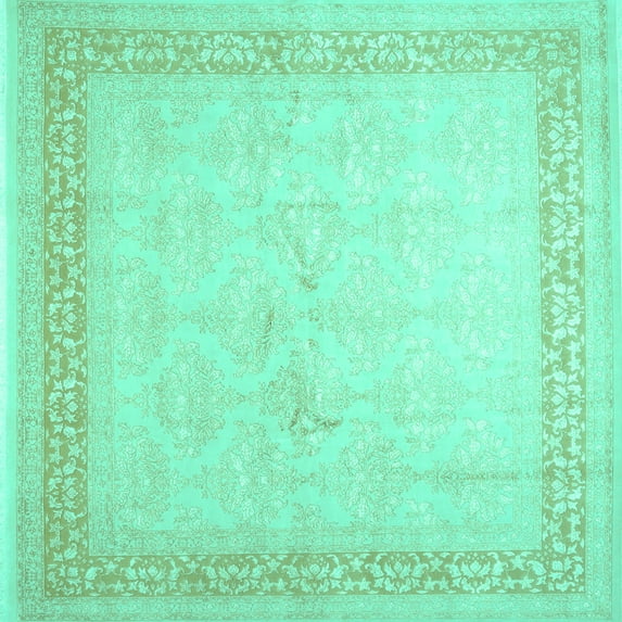 Ahgly Company Machine Washable Indoor Square Abstract Turquoise Blue Contemporary Area Rugs, 4' Square