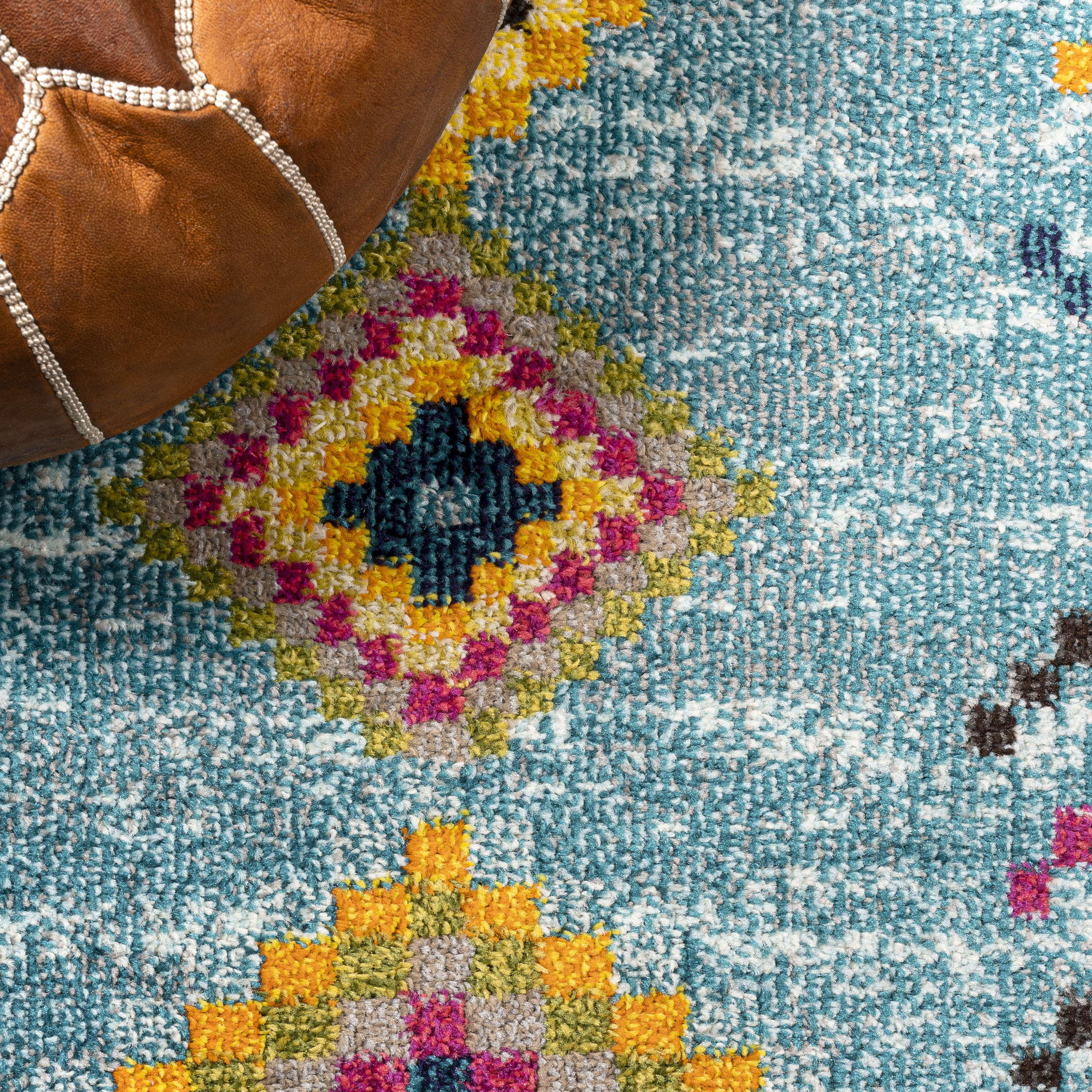 JONATHAN Y MOROCCAN HYPE 4 x 6 Area Rug, Tribal Love Geometric - Light Blue/Multi, MOH105D-4