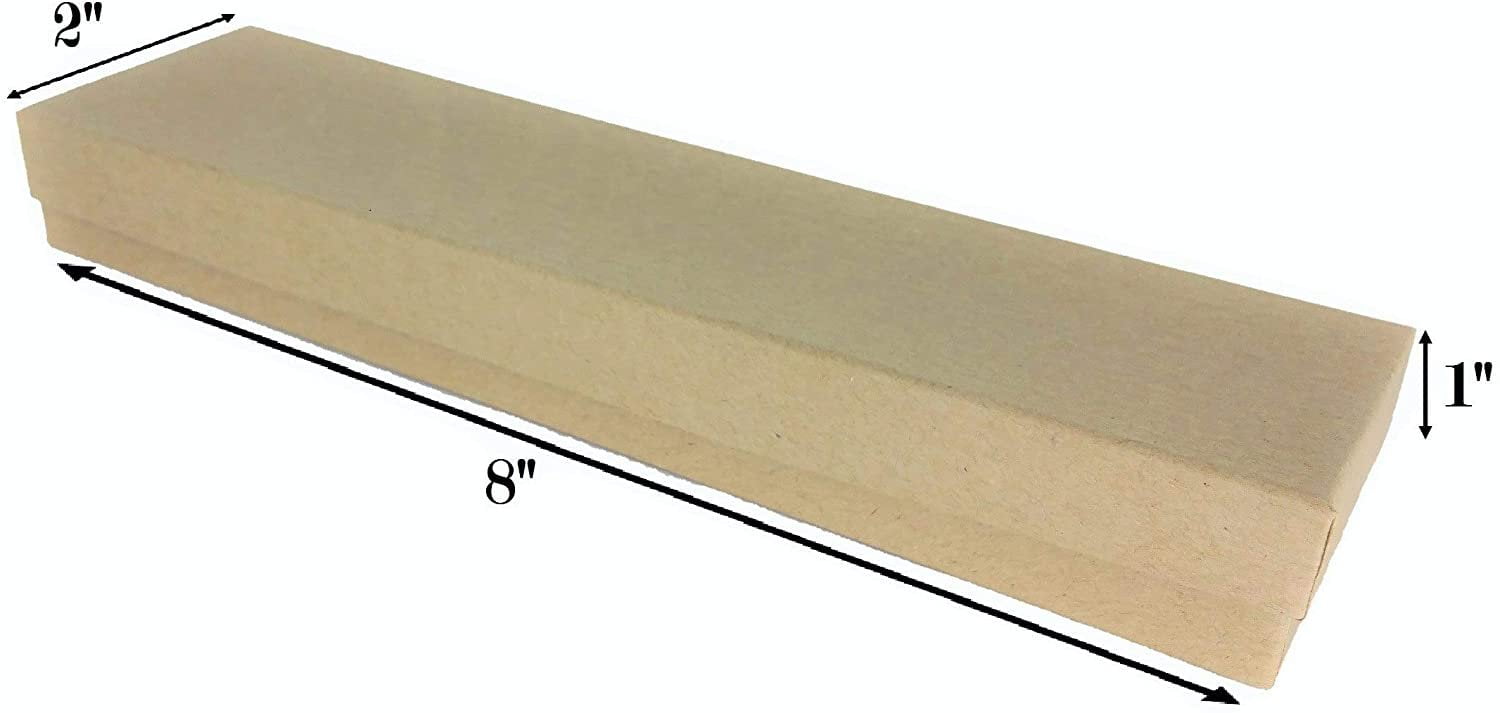 N'icePackaging - 100 Qty Kraft Imported Cotton Filled Bracelet Jewelry Boxes - for Bracelets/Watches & Thin Necklaces - 8" x 2" x 1"