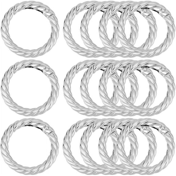 1 Box 16Pcs 35mm Spring O Rings Round Carabiner Snap Clip Circle Small Zinc Alloy Hook Twist Ring Pattern Trigger Spring Rings for Jewelry Keychain Lanyard Bags Making Supplies DIY Craft DIY