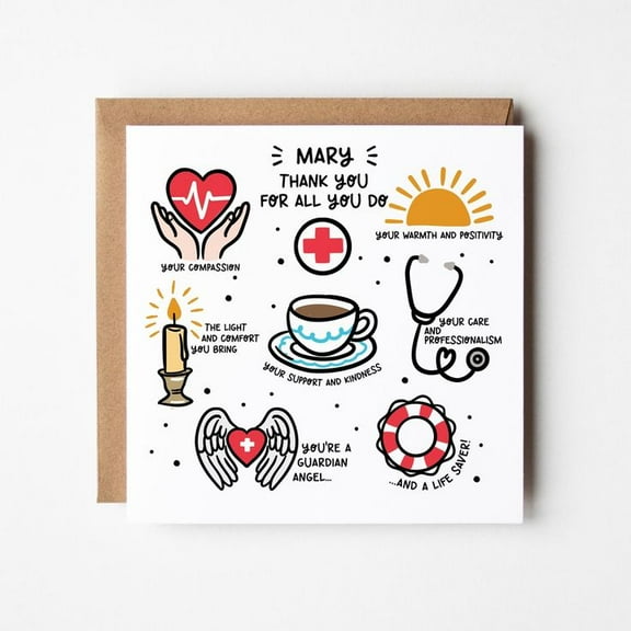 Thank You Nurse Card with Heartfelt Illustrations – "Thank You for All You Do" - Perfect Appreciation Card for Healthcare Workers – Envelope Included