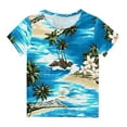 thumbnail image 2 of Nrmvnmi Toddler Boys Girls Hawaiian Shirt Kids Silod Color Short Sleeve Round Neck T Shirts Little Boy Beach Clothes Print Blouse Tops Multicolor-3-4 Years, 2 of 5
