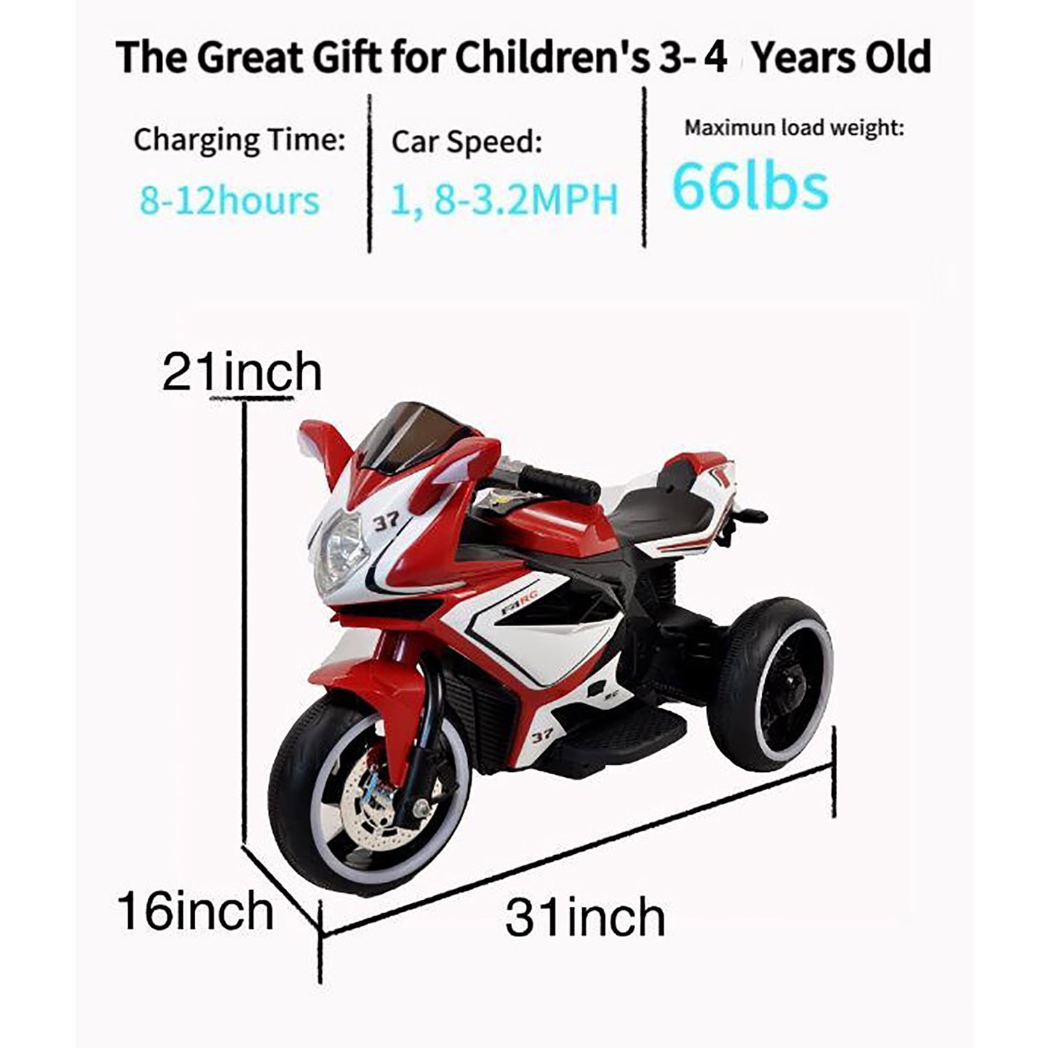 CIPACHO Electric Motorcycle for Kids, 6V Battery Powered 3 Wheel Kids Ride On Car with Music, Gift Toy for 3-4 Years Children Red