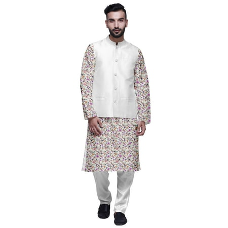 

Atasi Traditional Mens Dupion Silk Kurta Pajama Set With Nehru Jacket Men Wear