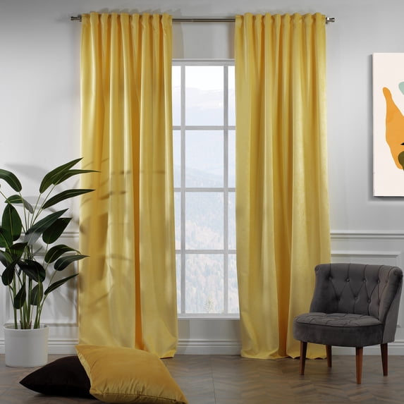 3S Brother's Solid Luxury Matte Velvet Soft Curtains Set of 2 Panels Hanging Back Tap & Rod Pocket Home Décor Bedroom Kitchen Office Windows Room Darkering ( Banana-52"x120")