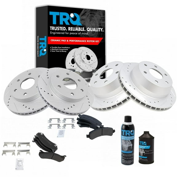 TRQ Performance Drilled & Slotted Brake Rotor & Metallic Pad Front & Rear Kit BKA18819 Fits select: 2002-2006 CHEVROLET TAHOE, 2002-2006 CHEVROLET SUBURBAN