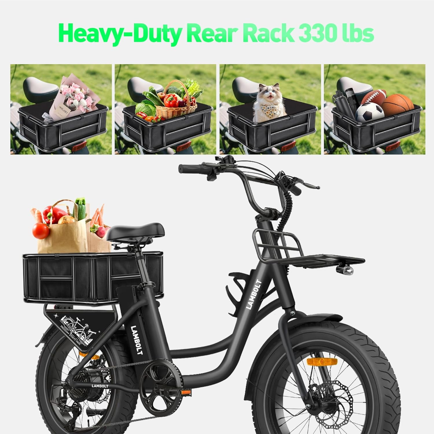 Adult Electric Bike, 1000W Peak Motor Ebike, 48V 15Ah Removable Battery, 20 inch Fat Tire, 7 Speed, Step-Thru Commuter Bicycle, 24MPH Max Speed, 70 Miles Long Range