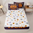 thumbnail image 4 of Feelyou Cartoon Pumpkin Zipper Full Size Comforter Sets with Fitted Sheet and 2 Pillowcases, Cute Ghost Skull Zipper Bedding Set, Dark Purple, Halloween Reversible, 4-Piece, 4 of 7