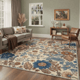 thumbnail image 5 of DEORAB 8x10 Area Rugs Floral Navy Beige Low Pile Lightweight Machine Washable Non Slip Rug for Living Room, Bedroom, 5 of 6