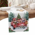 thumbnail image 6 of Christmas Trees Cotton Linen Table Runner for Dining Kitchen, Red Truck Xmas Winter Green Forest Wedding Outdoor Party Tablerunners Decoration, Dresser Scarf Coffee Tablecloth Runners 13x120 Inches, 6 of 9